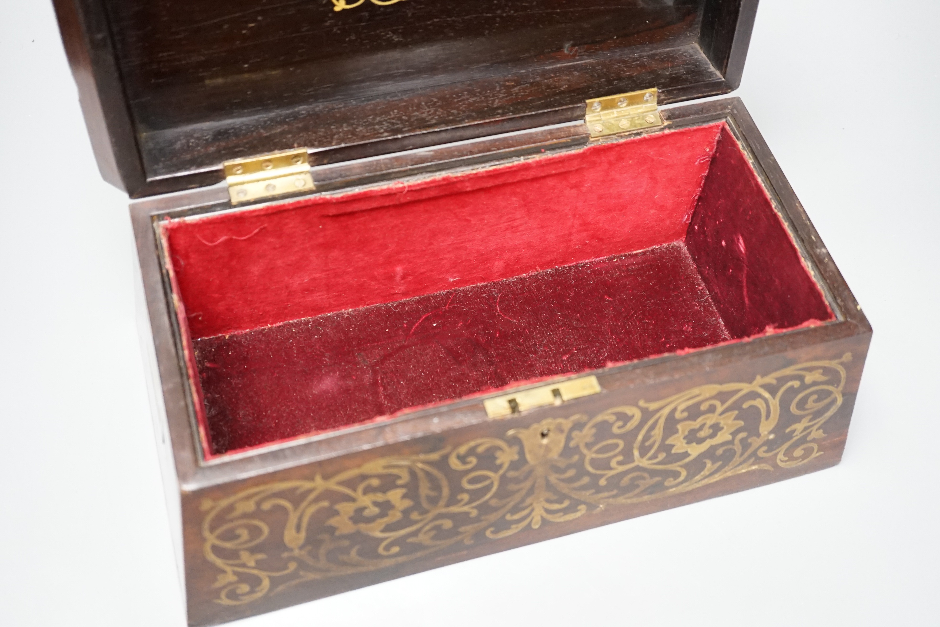 A George IV rosewood and cut brass tea caddy 33cm